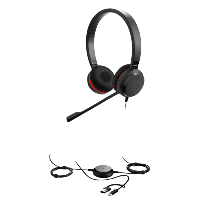 EVOLVE-30I-IDUO-MS-USBC/A - Auricular Profesional UC / Cancelación de Ruido Avanzada / Conexión Dual USB-C/A y 3.5 mm / Micrófono con Supresión de Ruido de Fondo / Controlador en Cable con LED / Almohadillas para Uso Prolongado
