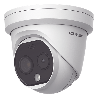 DS-2TD1217-2/QA - Turret IP Dual / Térmica 1.8 mm (160 x 120) / Óptico 2 mm (4 Megapixel) / Detección de Personas 53 mts / 15 mts IR / Exterior IP67 / PoE / Termométrica / Detección de Temperatura / Sirena y Luz / Micro SD 32 GB Incluida