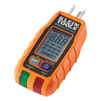 RT-250 - Probador de Tomacorrientes GFCI / Pantalla LCD Retroiluminada / Detección de Fallas de Cableado / CAT II 135 VCA / Resistente a Caídas de 2 m (6.6 ft) / 114.3 mm