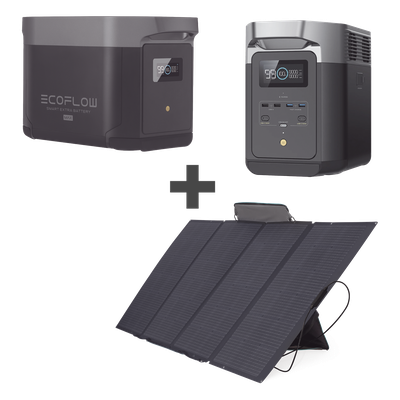 DLT2MAX-KIT-BP - Kit Estación de Energía Portátil / 4096Wh LFP / 2400W CA / Panel Solar 400W / Wi-Fi+Bluetooth / 6 Salidas CA / 1.63x0.79x1.00 pies