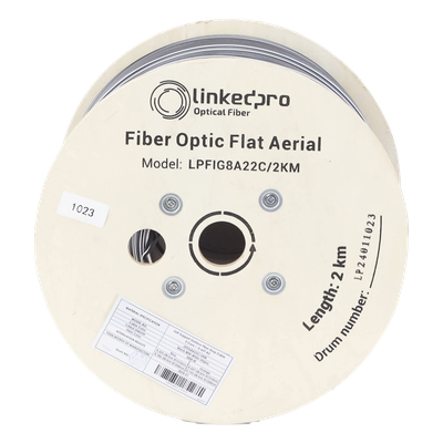LPFIG8A22C/2KM - Cable Drop Aéreo / Fibra Óptica G.657A2 / Bifibra Plana / 2 km / 6561.68 pies / LS0H / 600N / -20°C a +60°C