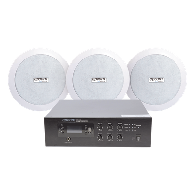 SFB120/3CS - Kit Amplificador 70/100V / 120W RMS / 3 Altavoces de Plafón 5 in / Bluetooth MP3 Tuner USB / Taps 3.75 - 30W