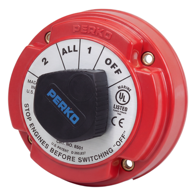 8501DP - Switch Selector de Batería Marina / 250A Continuos / 360A Intermitentes / 6-32 VCC / 4 Posiciones 1-2-Both-Off / Desconexión de Alternador Integrada / Encendido Protegido