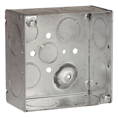 HUB-233 - Caja Cuadrada Galvanizada / 4 x 4 in / Profundidad 2.125 in (5.4 cm) / 13 Entradas Conduit / Acero Soldado / 30.3 in³ Capacidad