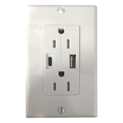 CONTACTHO - Contacto Dúplex / 15 A / 100-240 V / USB-A y USB-C / 5 V 4 A / Placa Incluida