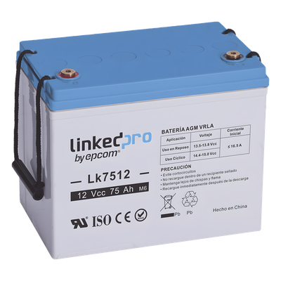 LK7512 - Batería de Respaldo AGM-VRLA / 12 V / 75 Ah / Terminales T3 / UL Certificada / Libre de Mantenimiento