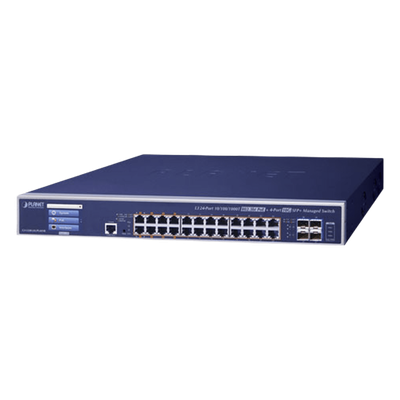 GS-5220-24UPL4XVR - Switch Administrable Capa 3 / 24 Puertos Gigabit PoE++ 802.3bt 75 W / 600 W PoE Total / 4 Puertos 10G SFP+ / Pantalla Táctil LCD / Fuente Redundante CA/CC