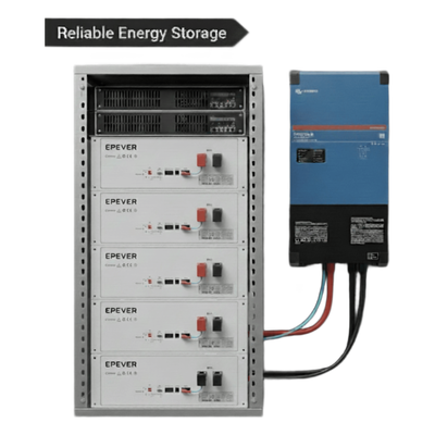 VICTRONKIT4K - Kit Inversor Cargador / 4 kW / 110 Vca / 20.48 kWh LiFePO4 / Transferencia 16 ms / 96% Eficiencia / 5.12 kWh por módulo