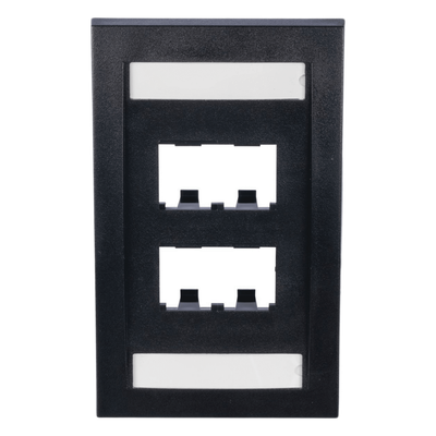 CFPE4BLY - Placa de Pared Vertical / 4 Puertos Mini-Com / Con Espacio para Etiquetas / 2.75 x 4.5 pulg. / Perfil Elevado / Negro