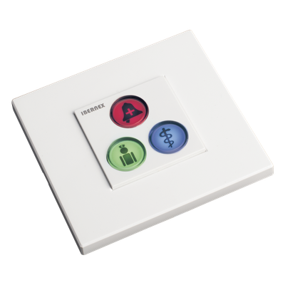 NX0392 - Módulo de Botones para Llamada Paciente-Enfermera / 3 Teclas Iluminadas / Lector RFID 125 KHz / BUS RS485 / Instalación Empotrada 2x2 pulgadas o Superficie