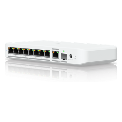 USW-FLEX-2.5G-8-POE - Switch PoE++ / 8 Puertos 2.5GbE / 1 Puerto 10GbE RJ45/SFP+ / 76W PoE / 30Gbps / 6.99 × 3.91 × 1.10 pulgadas