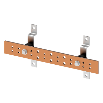DGTB216 - Barra de Tierra para Telecomunicaciones / Cobre Electrochapado / 0.25 x 2.00 x 16.00 pulgadas (6.4 x 50.8 x 406.4 mm) / 12 Puntos de Conexión / Incluye Soportes y Conectores / Anticorrosivo
