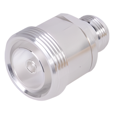 RFD-1673-2 - Adaptador en Línea / DIN 7-16 Hembra a N Hembra / Cuerpo de Bronce Plateado / Aislante de Teflón