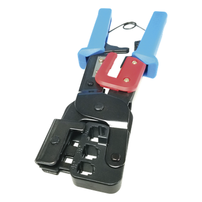 EP-376M - Pinza para Plegar Conectores con Cavidades para RJ45 (8P8C), RJ11 (6P4C) y RJ9 (4P4C). Mecanismo para Plegado Asegurado.