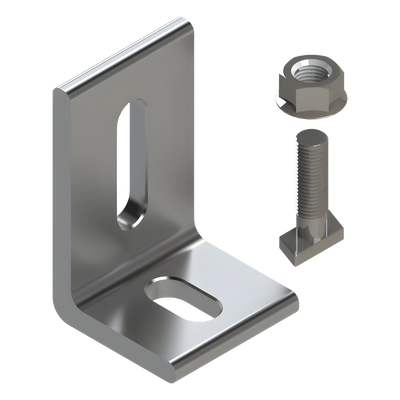 N00002 - Herraje en L para Fijación al Suelo / Aluminio Serie 6000 / Acero Inoxidable / Compatible con N Rail 4.72 / Techos Planos e Inclinados