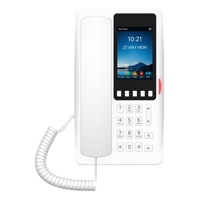 H6WW - Teléfono IP Hotelero Wi-Fi 6 / Pantalla IPS 3.5" 320x480 / 2 Líneas SIP / 5 Teclas Programables / Puerto USB-A / PoE 802.3af / Audio HD / Diseño Blanco