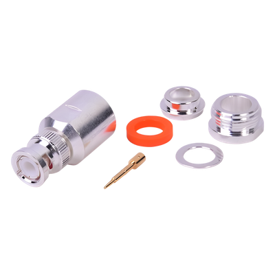 RFB-1101-1SI - Conector Coaxial BNC Macho / Ensamble por Rosca / Cuerpo Bronce Plateado / Contacto Oro / Aislante Teflón / Cables RG8/U, LMR-400, CNT-400