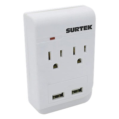 SYS-136205 - Multicontacto / 2 Salidas AC Aterrizadas / 2 Puertos USB / 15A / 300J / 4.57 x 3.78 x 1.10 pulgadas
