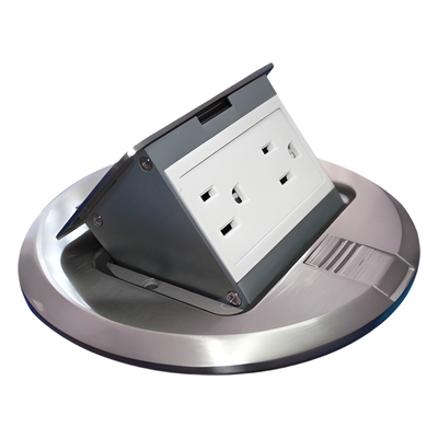 TH-MCPR-A - Mini Caja de Piso Redonda / Acero Inoxidable / 2 Contactos / 15 A ANCE / 150x150x70 mm / 0.92 lb / 5.9x5.9x2.8 pulg