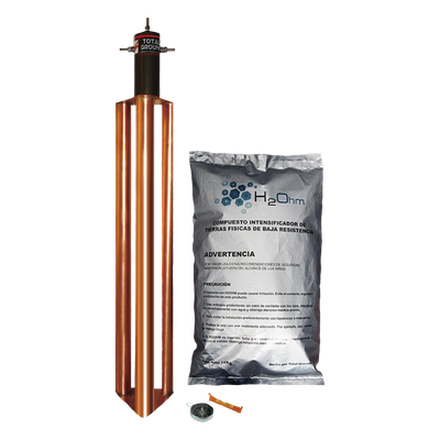 TG-100-AB - Kit de Puesta a Tierra / 100 A / Electrodo Cobre Electrolítico / Filtro LCR 1/2" / Compuesto H2Ohm / Resistencia <2 ohm