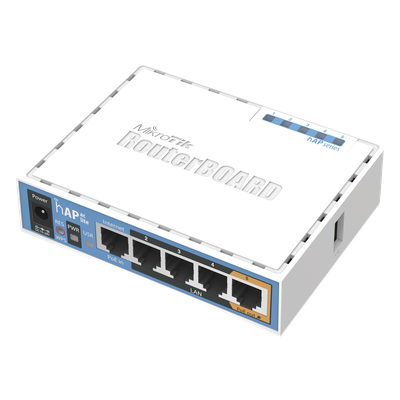 RB952UI-5AC2ND - Punto de Acceso / 5 Puertos Fast Ethernet / WiFi Dual 2.4GHz 300Mbps + 5GHz 433Mbps / PoE Pasivo / USB 3G/4G / -30°C a 70°C / 4.4 x 3.5 x 1.1 pulgadas
