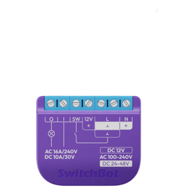 SWITCHBOTRELSWGD - Relé Switch Inteligente para Garaje / WiFi + BLE / Matter / Entrada 12-48V CC o 100-240V CA / Salida 30V 10A / 42 x 36 x 16 mm (1.7 x 1.4 x 0.6 in)