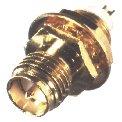 RP-3251-1 - Conector SMA Hembra Inverso / Montaje Frontal Panel / D-Plano / Soldable / Bronce Oro / Teflón