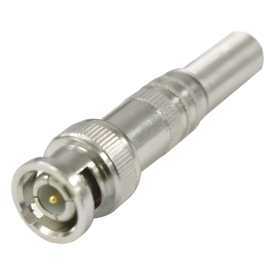 TT-RG-96 - Conector BNC Macho / 75 Ohm / Resorte de Presión / RG-59/RG-6 / Níquel-Oro-PTFE / 41.7 mm (0.14 ft) Largo