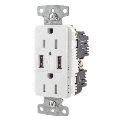HUB-USB-15A-5W - Contacto Dúplex con USB / 15A / 125V / 2P 3H / NEMA 5-15R / 14-10 AWG / Blanco