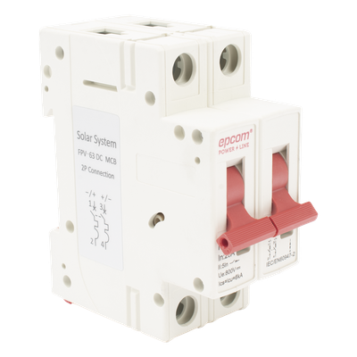FPV632PC20 - Interruptor Termomagnético DC / 2 Polos / 20 A / 800 VCC / Curva C / 6 kA / Riel DIN