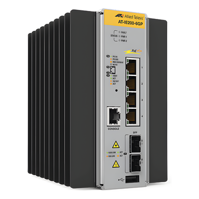 AT-IE200-6GP-80 - Switch Industrial Administrable Capa 2 de 4 Puertos 10/100/1000 Mbps + 2 Puertos SFP, 120 W