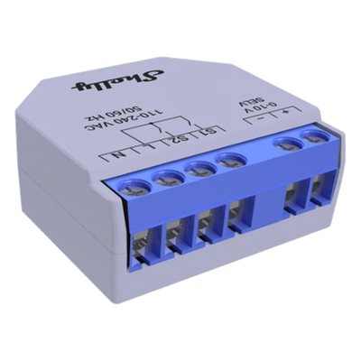 SHELLYPLUS010V - Controlador de Atenuación 0-10V / Wi-Fi Directo / Medición de Consumo / Montaje en Pared / -20°C a 40°C
