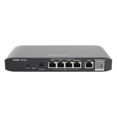 RG-EG105G-P-V3 - Router Balanceador SD-WAN / 4 Puertos PoE+ / 600 Mbps / 100 Usuarios Concurrentes / 2 Líneas ISP / 54 Watts