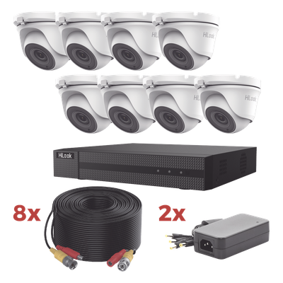 HL1080P8E - Kit de Videovigilancia TurboHD / DVR 8 Canales / 8 Cámaras Turret 2 Megapixel / IR 20 m (65.6 ft) / 8 Cables Coaxiales 20 m (65.6 ft) / 2 Fuentes de Alimentación