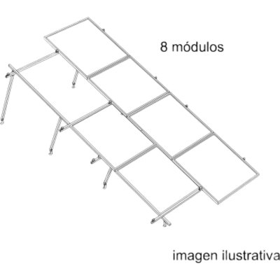 KITBASEL2X4 - Sistema de Montaje Solar / 8 Módulos 645W / Configuración 2x4 / Losa Plana / 170 km/h / Rieles N-S 4.72 m (15.5 ft) / 22°