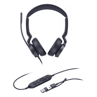 UH46-DUAL-TEAMS-USB-C/A - Auriculares Profesionales USB / Cancelación de Ruido IA con 3 Micrófonos / Altavoz 35 mm con EQ Dinámico / USB-C/A Plug-and-Play / Indicador de Ocupado / Compatible Microsoft Teams