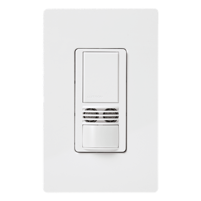 MS-A102-WH - Apagador con sensor de ocupación / doble tecnología PIR + ultrasónica / 1 circuito / 6 A / sin neutro / 120-277 V / blanco