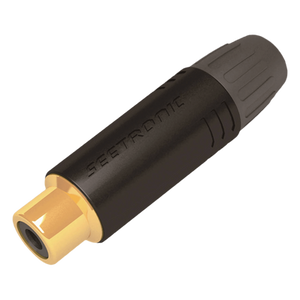 MT390 - Conector RCA Hembra / Contacto Chapado en Oro / Carcasa Metálica Negra / Cable OD 3.5-6.5 mm / 2000 Ciclos