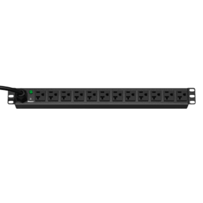 E12B02M - PDU ES2P Básico para Distribución de Energía, Enchufe de Entrada NEMA 5-15P, Con 12 Contactos NEMA 5-20R, Instalación Horizontal de 19in, 1UR, 15 Amp, 120 Vca