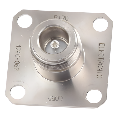 4240-062 - Conector N Hembra / Cambio Rápido QC / No-Soldable / Panel 4 Perforaciones 18 mm / 0.71 in / Níquel-Plata-Teflón