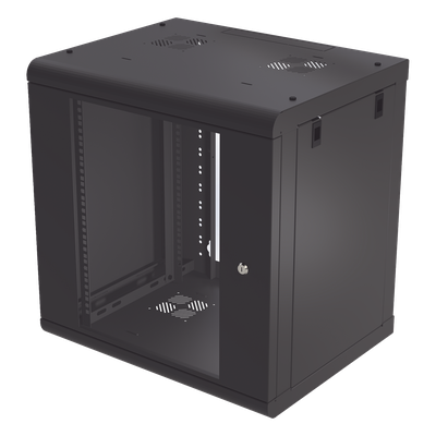 SR-1912-LH2G - Gabinete de Pared de 12U con Puerta de Cristal Templado, 479.5 mm de Profundidad, Rack de 19'', Acero Reforzado Color Negro.