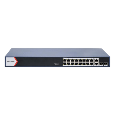 DS-3E1520P-EI - Switch PoE+ Administrable / 16 Puertos 1000 Mbps PoE+ / 2 Puertos Uplink 1000 Mbps / 2 Puertos SFP / Alcance Extendido 300 m (984.3 ft) / 230 W