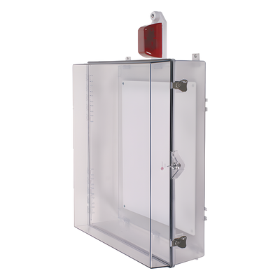 STI-7554 - Gabinete de Policarbonato / Sirena-Estrobo Rojo / 32 Tonos / 85-100 dB / Cerradura con Llave / 502x629x186 mm / 1.65x2.06x0.61 ft / NEMA 4X / UL