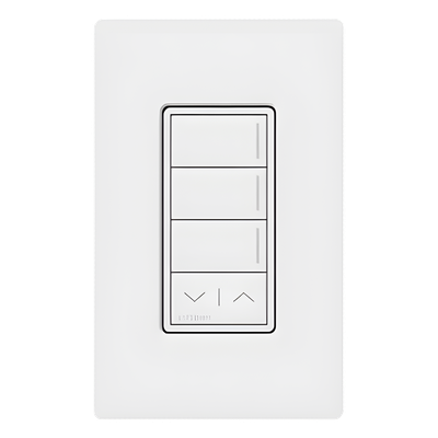 RRSTW3RLSW - Teclado de Pared Inalámbrico RF / 3 Botones Programables / Ajuste de Intensidad Subir/Bajar / Retroiluminación LED / Acabado Satinado