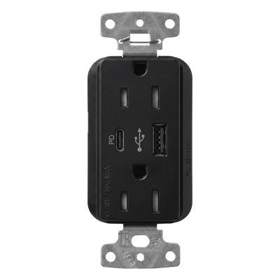 SCR15ACTRMN - Receptáculo con USB / 15 A 125 V~ / Power Delivery 55 W / USB-A y USB-C / Tamper Resistant / Acabado Satinado Midnight