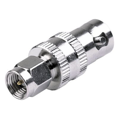 RSA-3458 - Adaptador RF Coaxial / SMA Macho a BNC Hembra / En Línea / Cuerpo Bronce Niquelado / Contacto Oro / Aislante Teflón