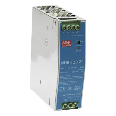 NDR-120-24 - Fuente de Poder para Riel DIN / 120W / Salida 24Vcc 5A / Entrada Universal 90-264Vca / Eficiencia 88%