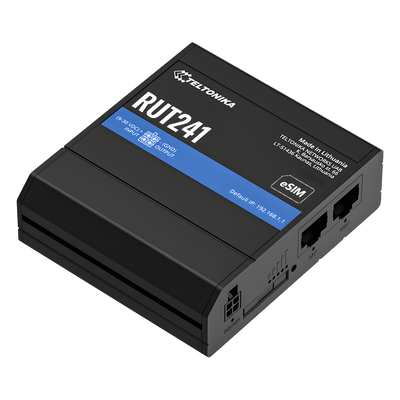 RUT241 - Router Celular Industrial / 4G LTE Cat 4 / eSIM / 2x Ethernet 10/100 Mbps / WiFi 802.11b/g/n / WAN Failover / -40°C a 75°C (-40°F a 167°F)