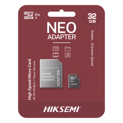 HS-TF-C1/32G/NEO/A - Memoria microSD / 32 GB / Clase 10 / Lectura 92 MB/s / Escritura 50 MB/s / NAND TLC / Adaptador SD Incluido