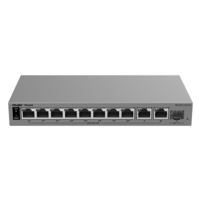 RG-ES211GS-LP - Switch Layer 2 Smart Cloud-Managed / 11 Puertos Gigabit / 8 Puertos PoE+ 70 W / 1 Puerto SFP Uplink / Protección 6 kV / Fanless